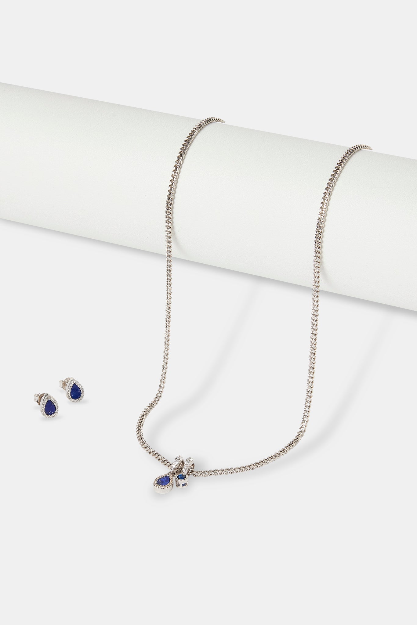 Blue Lapis & Gemstone Pear Necklace & Stud Earrings